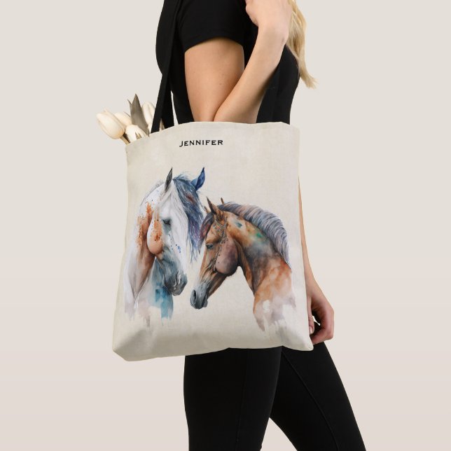 Beautiful Horses Western Boho Style Tote Bag (Close Up)