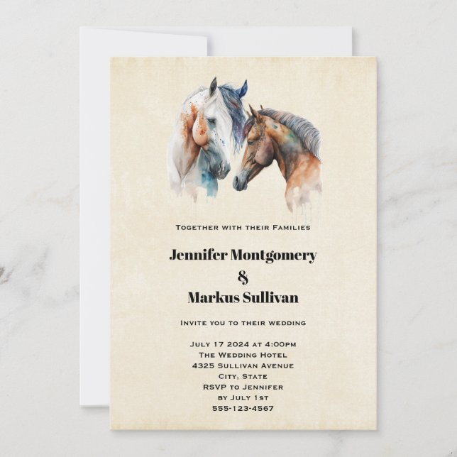 Beautiful Horses Western Boho Style Wedding Invitation (Front)