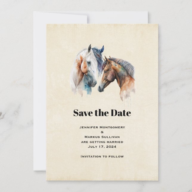  Beautiful Horses Western Boho Style Wedding Save The Date (Front)