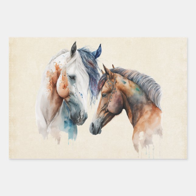 Beautiful Horses Western Boho Style Wrapping Paper Sheet (Front)
