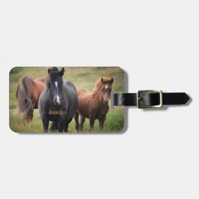 Beautiful Horses with Name Luggage Tag (Front Horizontal)