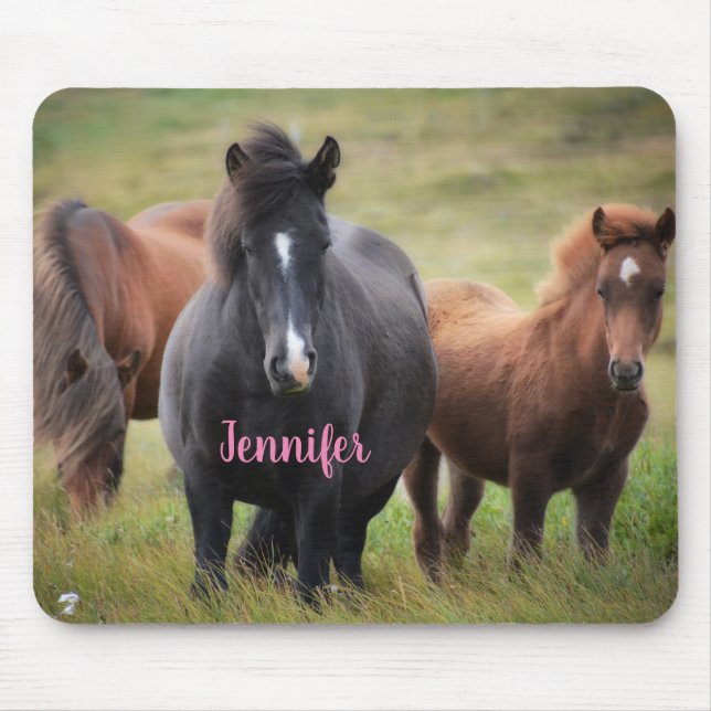 Beautiful Horses with Name Mouse Mat (Front)