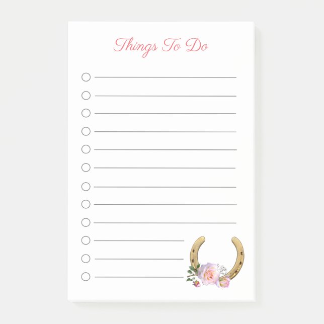 Beautiful Horseshoe with Flowers Things To Do Post-it Notes (Front)