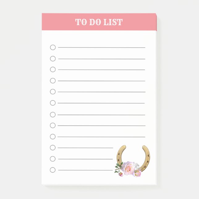 Beautiful Horseshoe with Flowers To Do List Post-it Notes (Front)