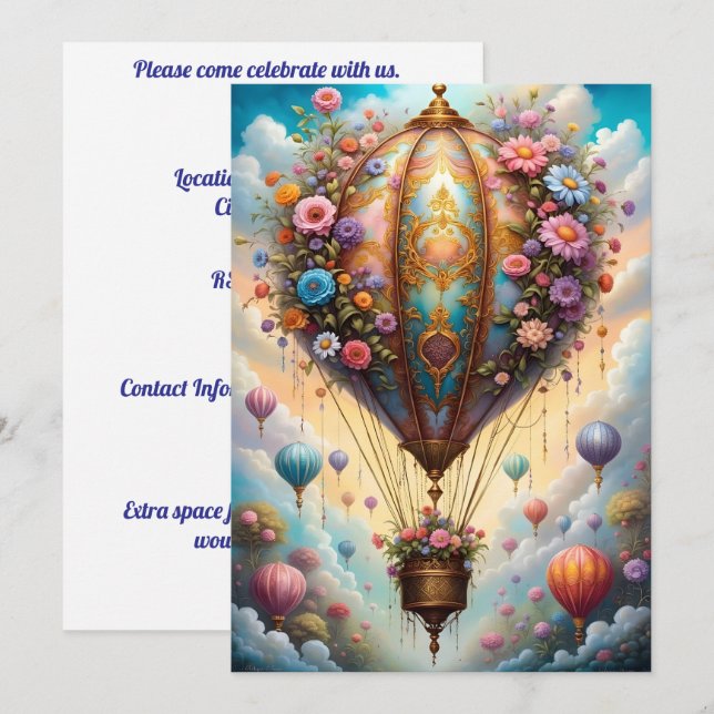 Beautiful Hot air Balloon  Invitation (Front/Back)