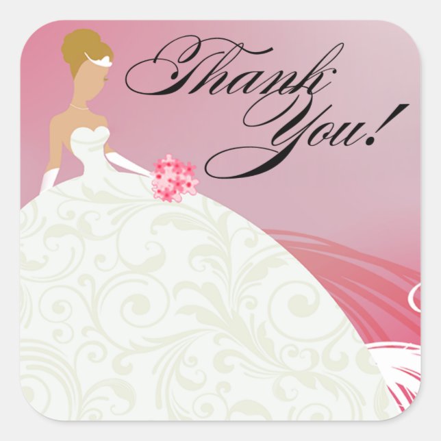 Beautiful Hot Pink and White Luxe Thank You Square Sticker (Front)