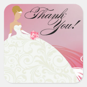 Beautiful Hot Pink and White Luxe Thank You Square Sticker