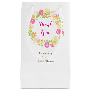 Beautiful Hot Pink Floral Wreath Bridal Shower Small Gift Bag