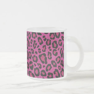 Beautiful hot pink leopard skin glitter shine frosted glass coffee mug