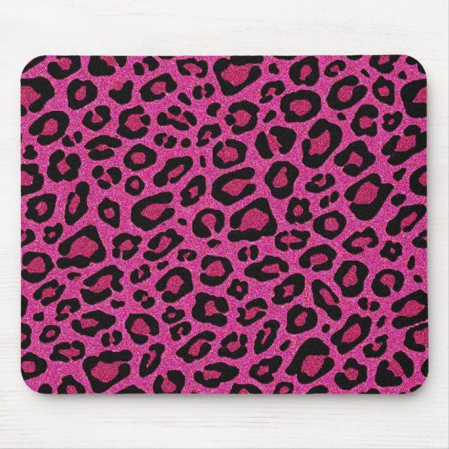 Beautiful hot pink leopard skin glitter shine mouse mat (Front)