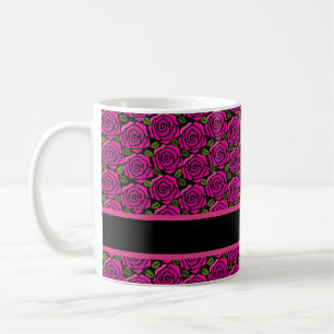 Beautiful Hot Pink Roses Custom Name Monogram Gift Coffee Mug