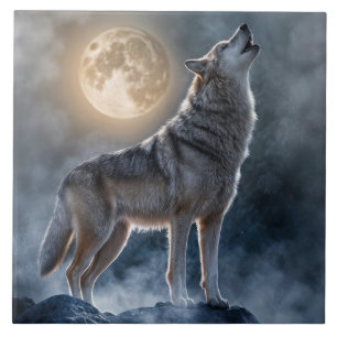 Beautiful Howling Wolf Moon Art Tile
