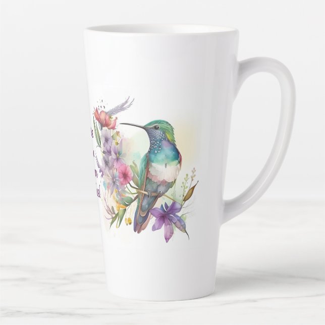 Beautiful Humming Bird and Flowers Latte Mug (Right)