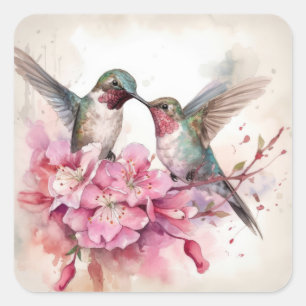 Beautiful Humming Birds and Flowers Square Sticker