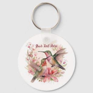 Beautiful Humming Birds with Flowers Key Ring