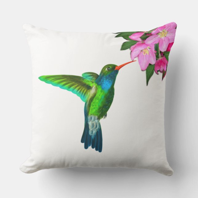 Beautiful Hummingbird & Apple Flowers Cushion (Front)
