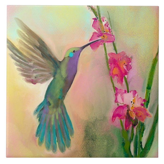 Beautiful Hummingbird Ceramic Kitchen Tile (Front)