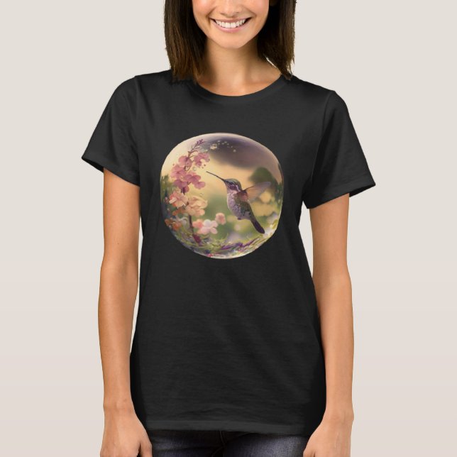 Beautiful Hummingbird Floral Bubble Haven Nature T-Shirt (Front)