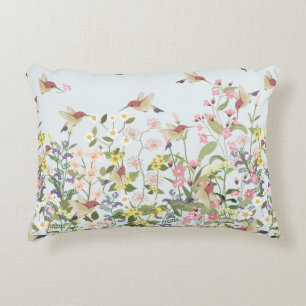 Beautiful hummingbird in sweet floral flower garde decorative cushion