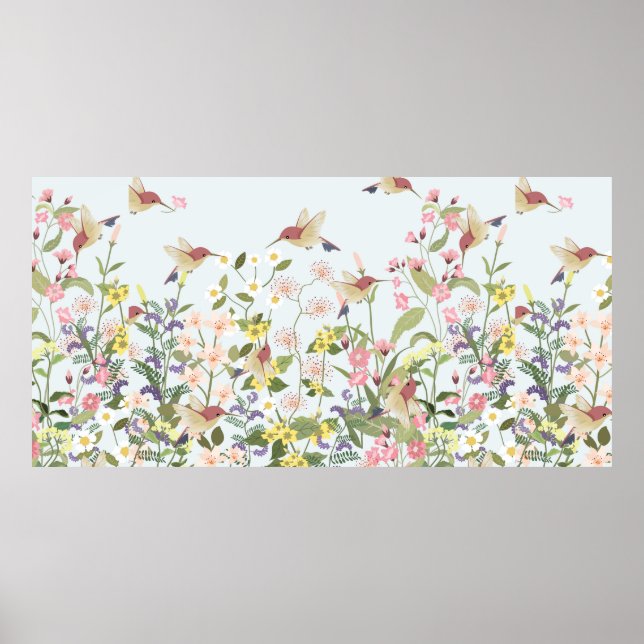 Beautiful hummingbird in sweet floral flower garde poster (Front)