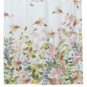 Beautiful hummingbird in sweet floral flower garde shower curtain