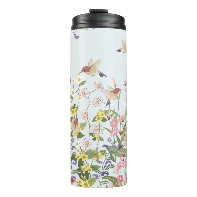 Beautiful hummingbird in sweet floral flower garde thermal tumbler (Front)