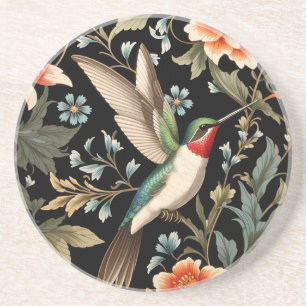 Beautiful Hummingbird on Dark Floral Background Coaster