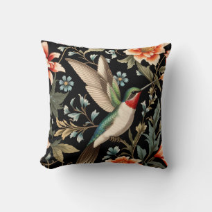 Beautiful Hummingbird on Dark Floral Background Cushion