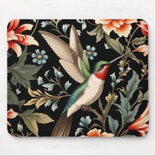 Beautiful Hummingbird on Dark Floral Background Mouse Mat