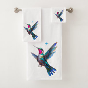Beautiful Hummingbird on White Bath Towel Set