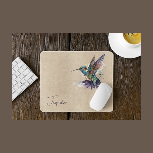 Beautiful Hummingbird Personalised Watercolor Mouse Mat (Creator Uploaded)