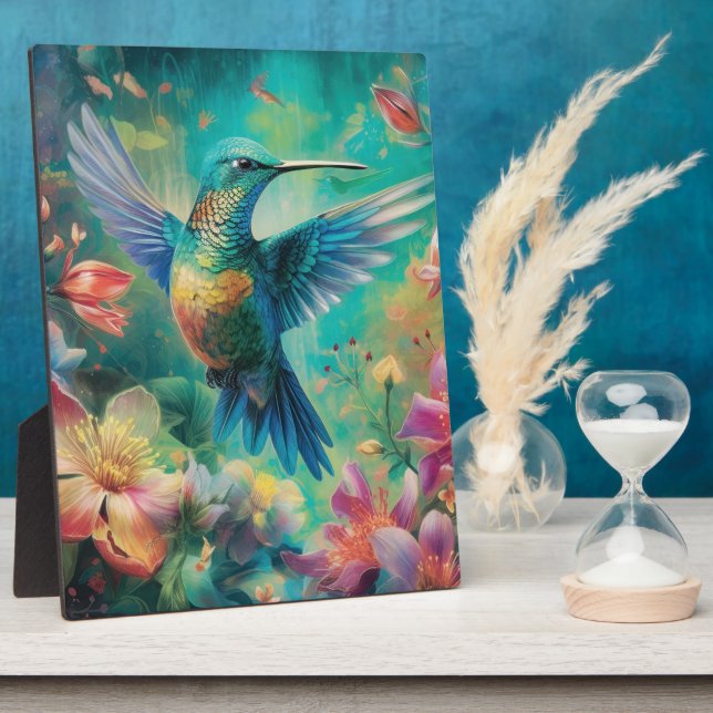 Beautiful Hummingbird Surrounded by Flowers Plaque (Side)