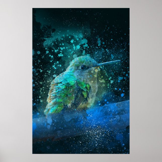 beautiful hummingbird watercolor painting  poster (Front)