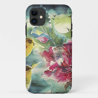 Beautiful Hummingbirds at Night Silk Art iPhone 11 Case