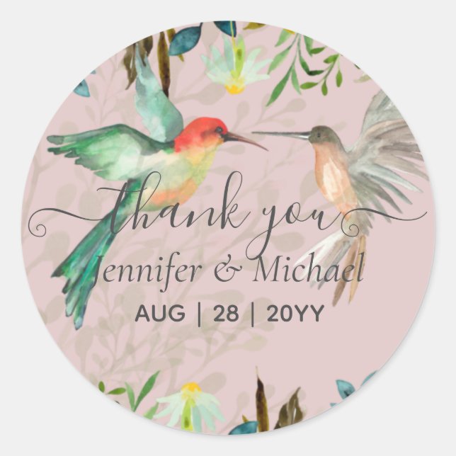 Beautiful HUMMINGBIRDS Couple Wedding Classic Round Sticker (Front)
