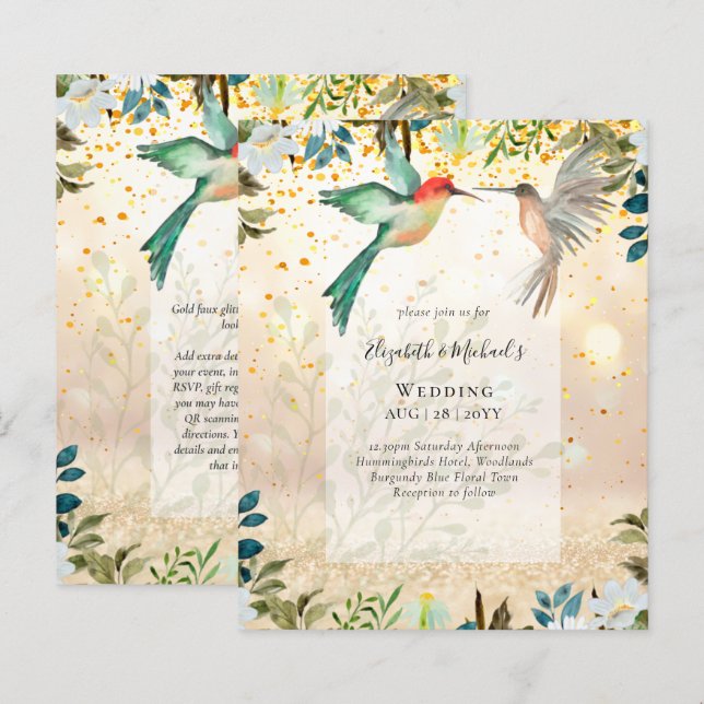 Beautiful HUMMINGBIRDS Couple Wedding Invitations (Front/Back)