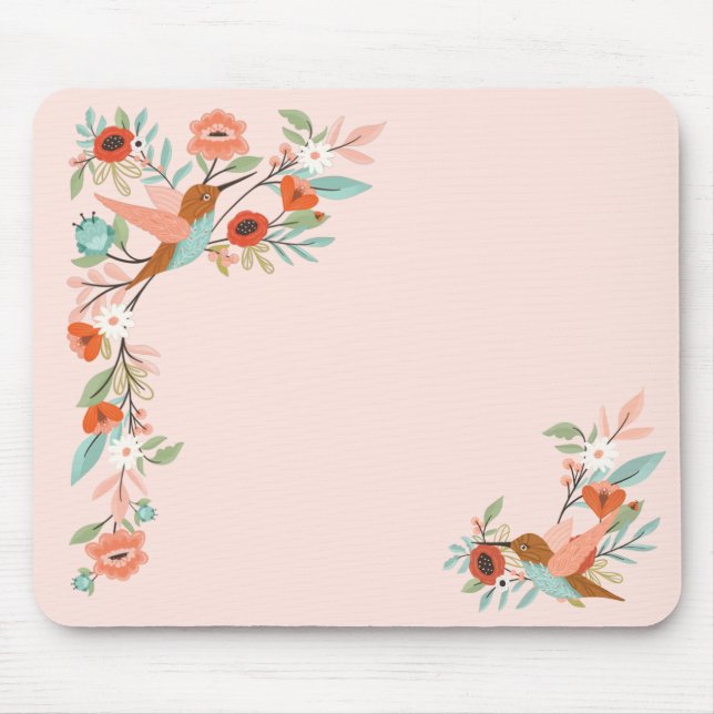 Beautiful Hummingbirds Floral Blossom Garden Pink Mouse Mat (Front)