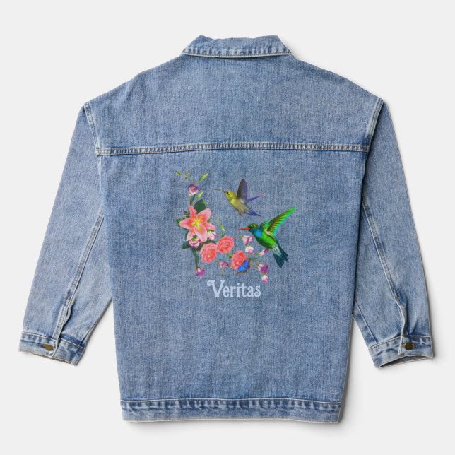 Beautiful Hummingbirds & Flowers Denim Jacket (Back)