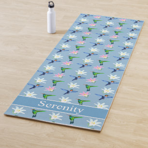 Beautiful Hummingbirds & Flowers on Light Blue Yoga Mat