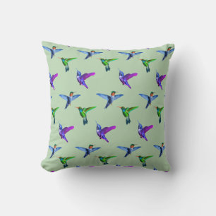 Beautiful Hummingbirds on Light Green Cushion