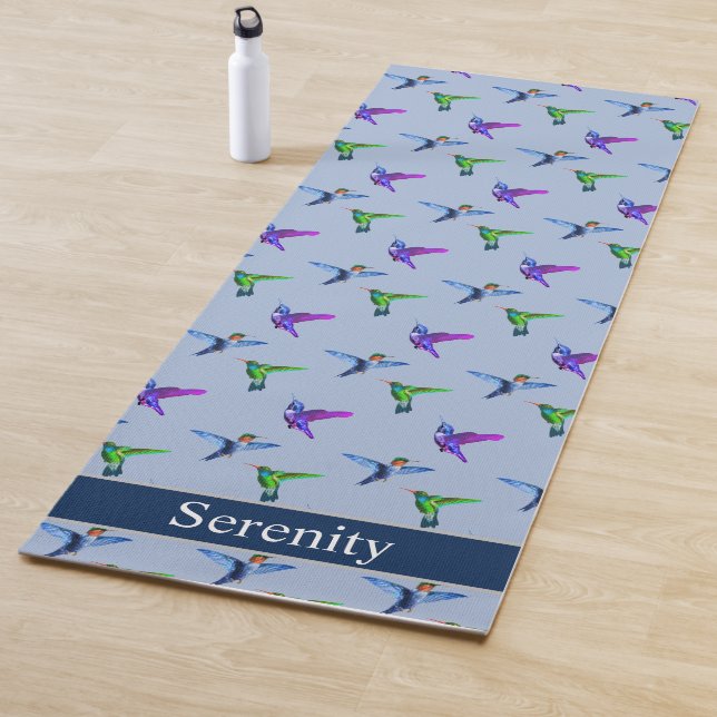 Beautiful Hummingbirds on Sky Blue Yoga Mat (In Situ)