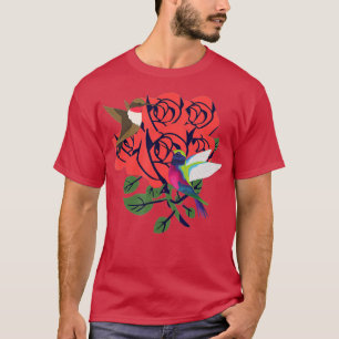 Beautiful hummingbirds with red roses flowers T-Shirt