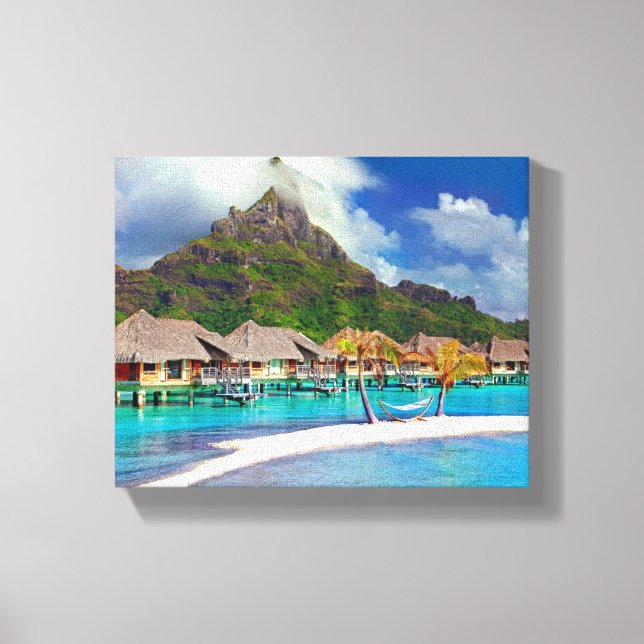 Beautiful Huts on the Water in Bora Bora Canvas Print (Front)