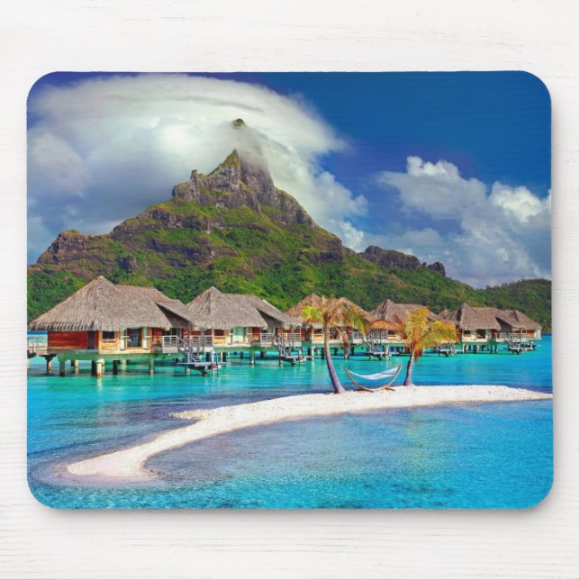 Beautiful Huts on the Water in Bora Bora Mouse Mat (Front)
