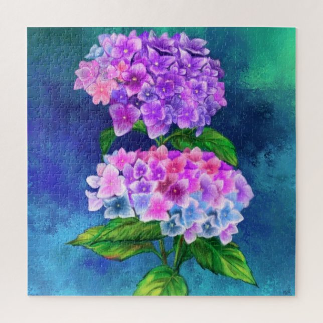 Beautiful Hydrangea Flowers - Migned Painting Art Jigsaw Puzzle (Vertical)