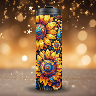 Beautiful Hyperrealistic Sunflower Art   Thermal Tumbler