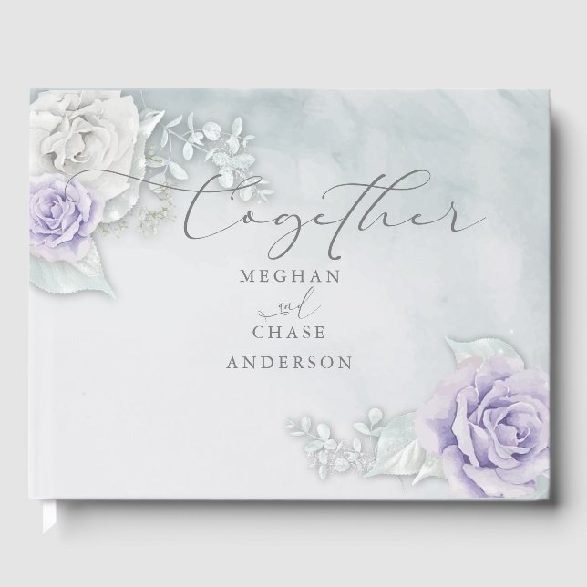 Beautiful Ice Blue Lilac  and White Rose Guest Book (Front)