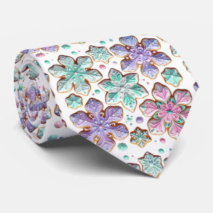 Beautiful Iced Snowflakes Turquoise Purple Pink Tie