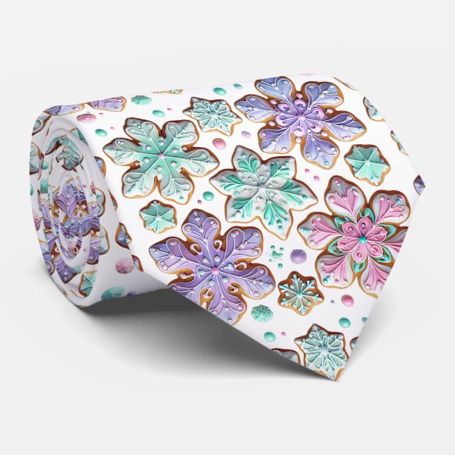 Beautiful Iced Snowflakes Turquoise Purple Pink Tie (Rolled)