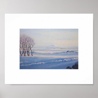 Beautiful Icelandic winter landscape painting art  Poster